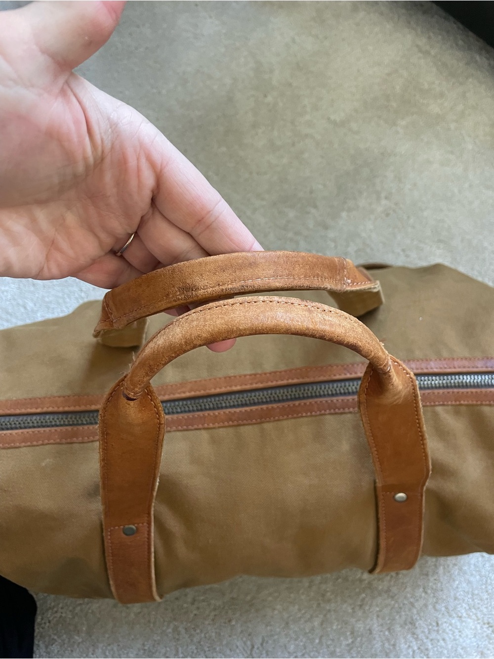 Sandstorm Canvas Duffel Bag in Tan with Leather Trim - Picture 8 of 8